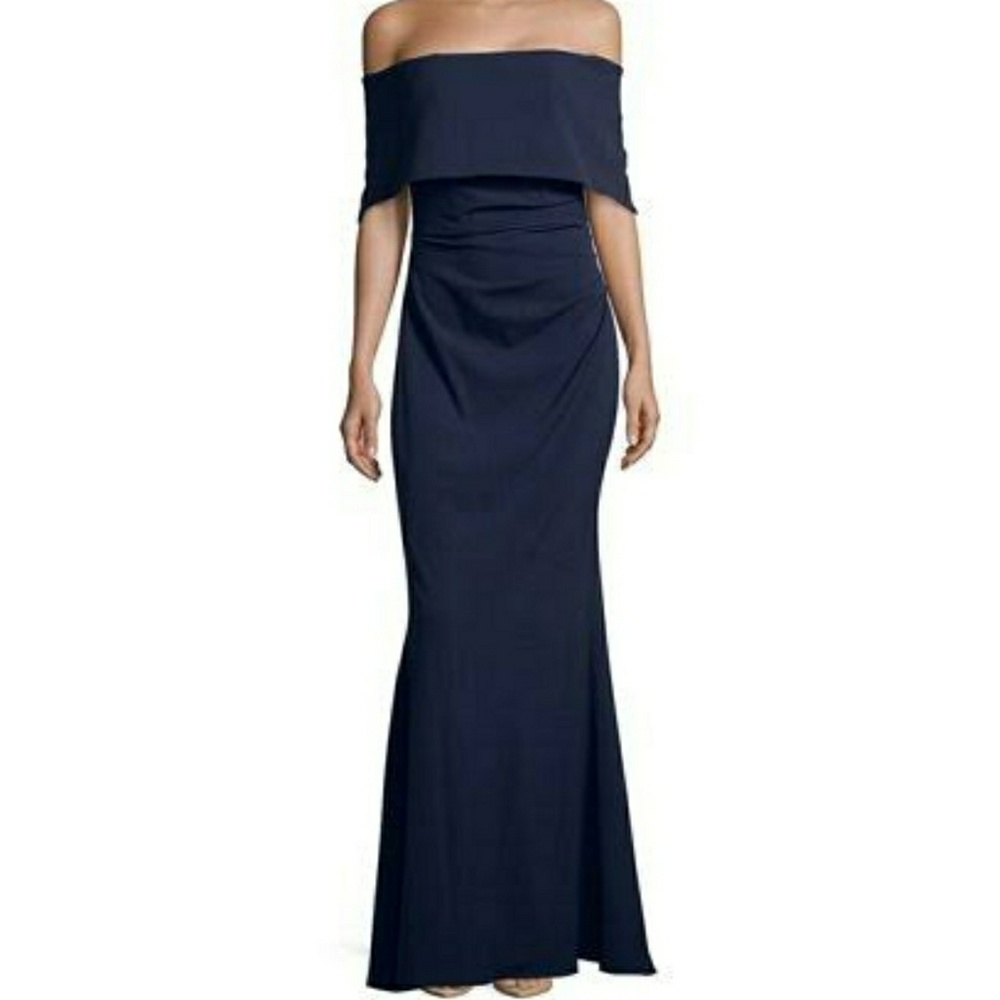 Vince Camuto off-the-shoulder navy gown